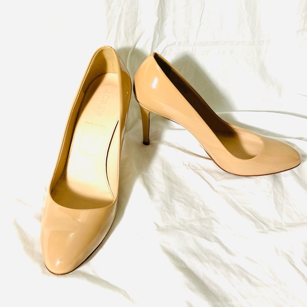 J CREW ISABELLA PATENT LEATHER NUDE HEEL SIZE 7 1/2 GENUINE LEATHER